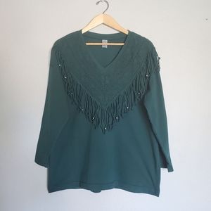 Vintage V-neck Fringe Top
